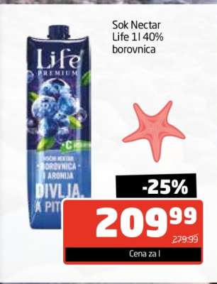 Sok Nectar Life 1l 40% borovnica