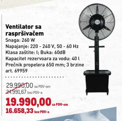 Ventilator sa raspršivačem