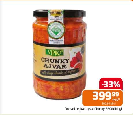 Domaći cepkani ajvar Chunky 580ml blagi