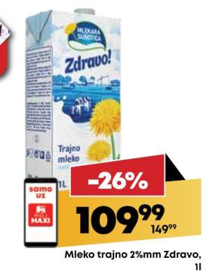 Mleko trajno 2%mm Zdravo, 1l