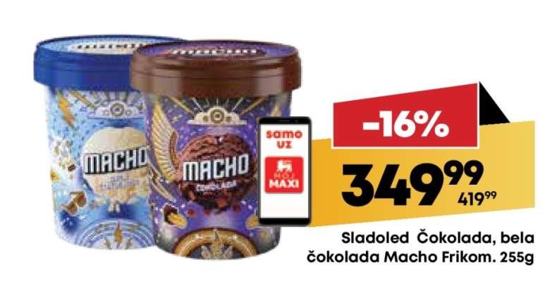 Sladoled Čokolada, bela čokolada Macho Frikom. 255g