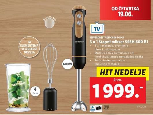SILVERCREST® KITCHEN TOOLS 3 u 1 Štapni mikser SSSH 600 B1