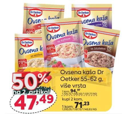 Ovsena kaša Dr Oetker 55-62 g, više vrsta