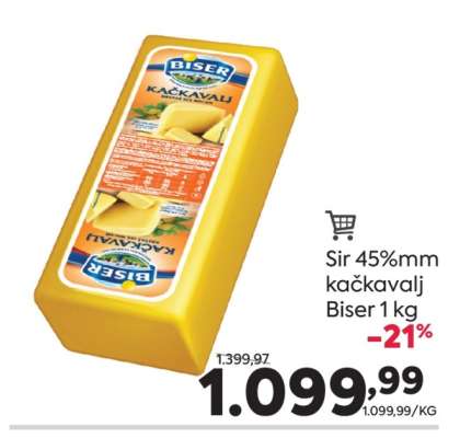 Sir 45%mm kačkavalj Biser 1 kg
