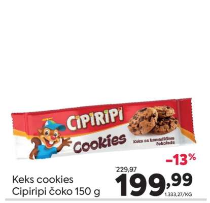 Keks Cookies Cipiripi čoko 150 g