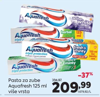 Pasta za zube Aquafresh 125 ml, više vrsta