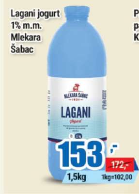Lagani jogurt 1% m.m. Mlekara Šabac