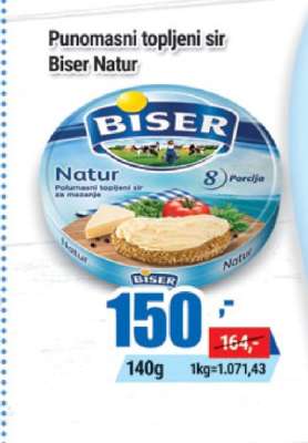 Punomasni topljeni sir Biser Natur