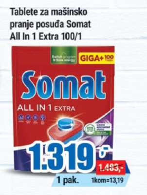 Tablete za mašinsko pranje posuđa Somat All in 1 Extra 100/1
