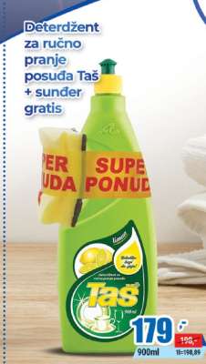 Deterdžent za ručno pranje posuđa Taš + sunđer gratis
