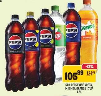Sok Pepsi više vrsta, Mirinda Orange i 7up 1.5L