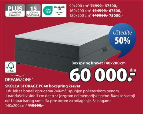 DREAMZONE SKOLLA STORAGE PC40 BOXSPRING KREVET