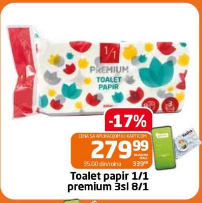 Toalet papir 1/1 premium 3sl 8/1