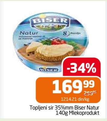 Topljeni sir 35%mm Biser Natur 140g Mlekoprodukt