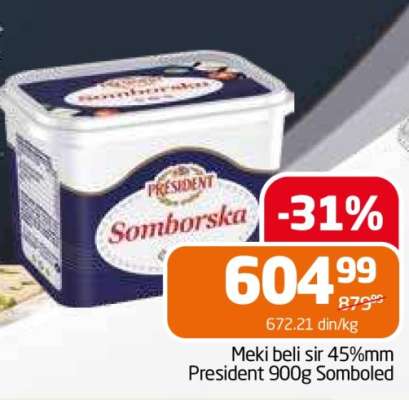 Meki beli sir 45%mm President 900g Somboled