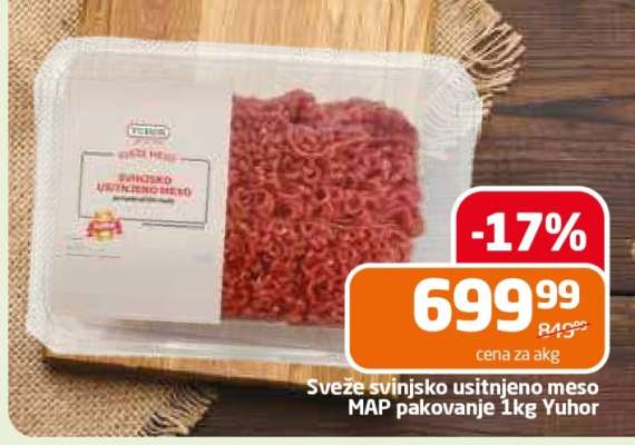 Sveže svinjsko usitnjeno meso MAP pakovanje 1kg Yuhor