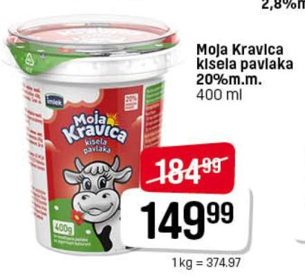Moja Kravica kisela pavlaka 20% m.m.