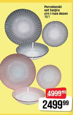 Porcelanski set tanjira crn i roze dezen 18/1
