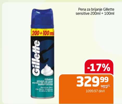 Pena za brijanje Gillette sensitive 200ml + 100ml