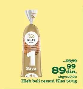Hleb beli rezani Klas 500g