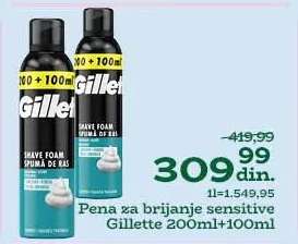 Pena za brijanje sensitive Gillette 200ml+100ml