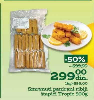 Smrznuti panirani riblji štapići Tropic 500g