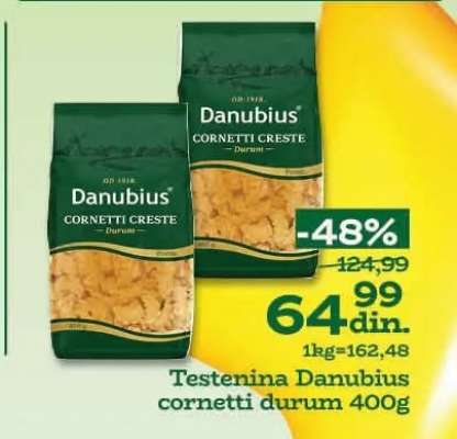 Testenina Danubius cornetti durum 400g