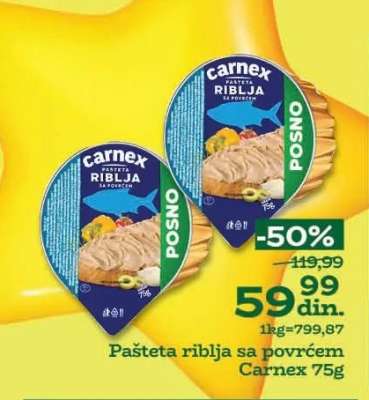 Pašteta riblja sa povrćem Carnex, 75g
