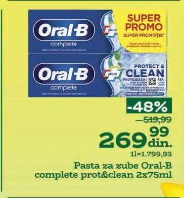 Pasta za zube Oral-B complete prot&clean 2x75ml