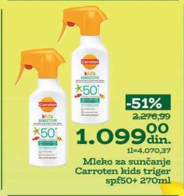 Mleko za sunčanje Carroten kids triger spf50+ 270ml