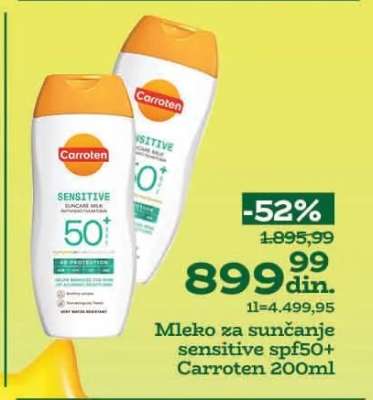 Mleko za sunčanje sensitive spf50+ Carroten 200ml