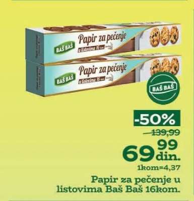 Papir za pečenje u listovima Baš Baš 16kom.