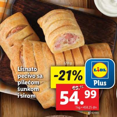 Lisnato pecivo sa pilećom šunkom i sirom