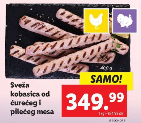 Sveža kobasica od ćurećeg i pilećeg mesa