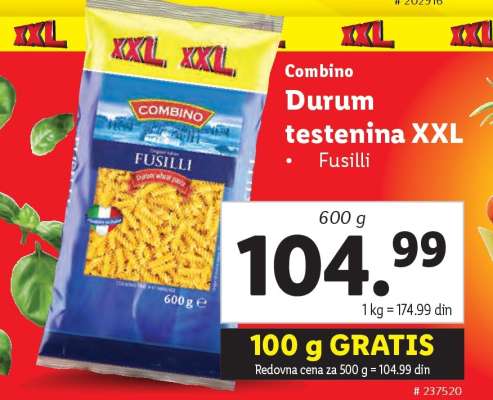 Combino Durum testenina XXL