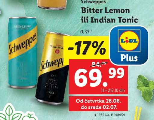 Schweppes Bitter Lemon ili Indian Tonic