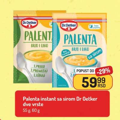 Palenta instant sa sirom Dr Oetker dve vrste