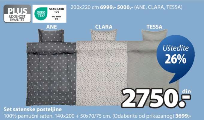 SET SATENSKE POSTELJINE