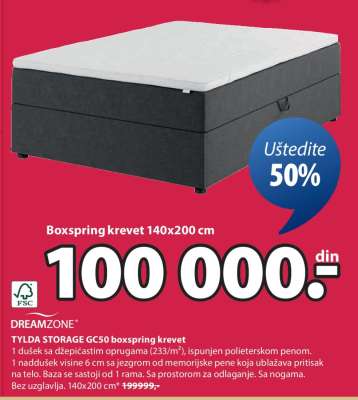 DREAMZONE TYLDA STORAGE GC50 boxspring krevet