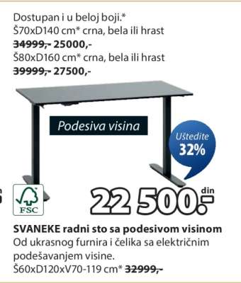 SVANEKE RADNI STO SA PODESIVOM VISINOM