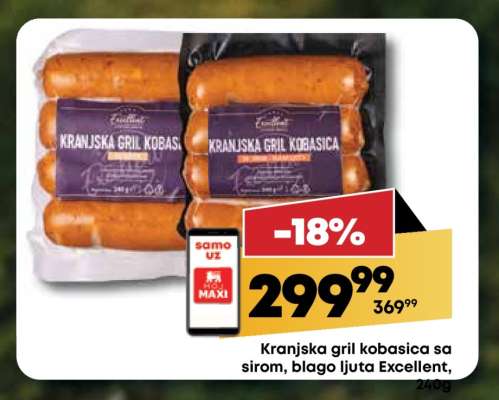 Kranjska gril kobasica sa sirom, blago ljuta Excellent