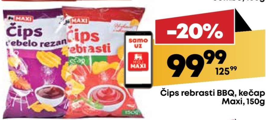 Čips rebrasti BBQ, kečap Maxi, 150g