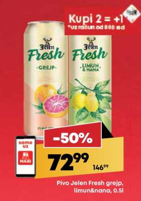 Pivo Jelen Fresh grejp, limun&nana, 0.5L