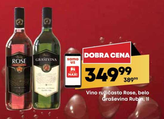 Vino ružičasto Rose, belo Graševina Rubin, 1l