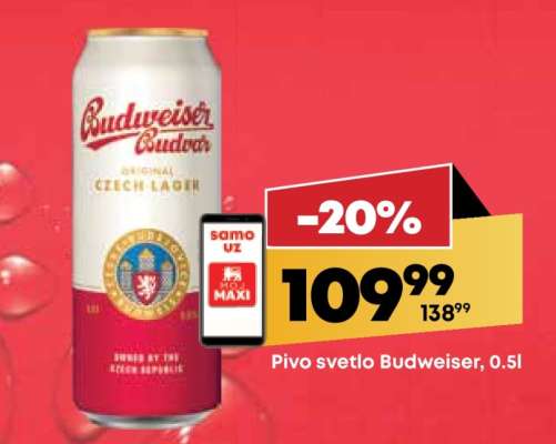 Pivo svetlo Budweiser, 0.5l