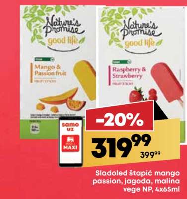 Sladoled štapić mango passion, jagoda, malina vege NP, 4x65ml