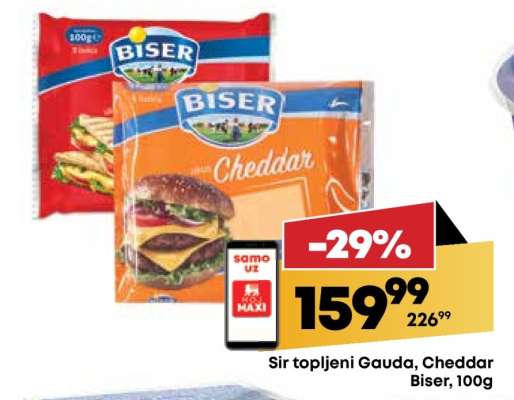Sir topljeni Gauda, Cheddar Biser, 100g