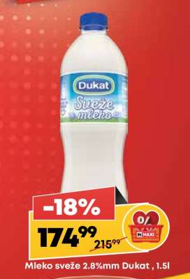 Mleko sveže 2.8 % mm Dukat