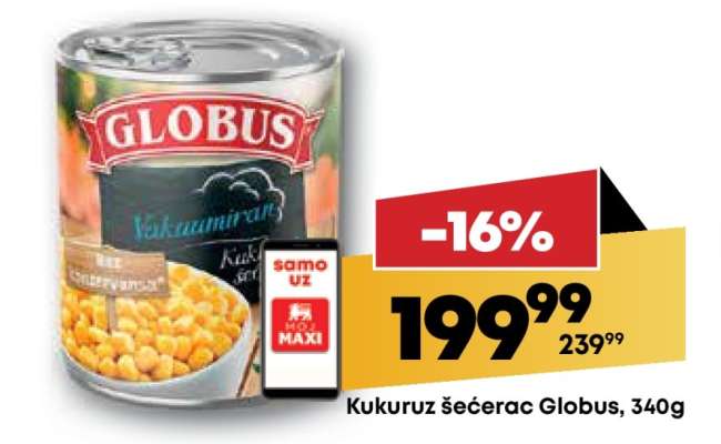 Kukuruz šećerac Globus, 340g