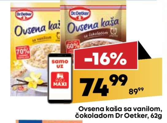 Ovsena kaša sa vanilom, čokoladom Dr Oetker, 62g